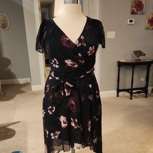 DKNY Black Floral Midi Dress